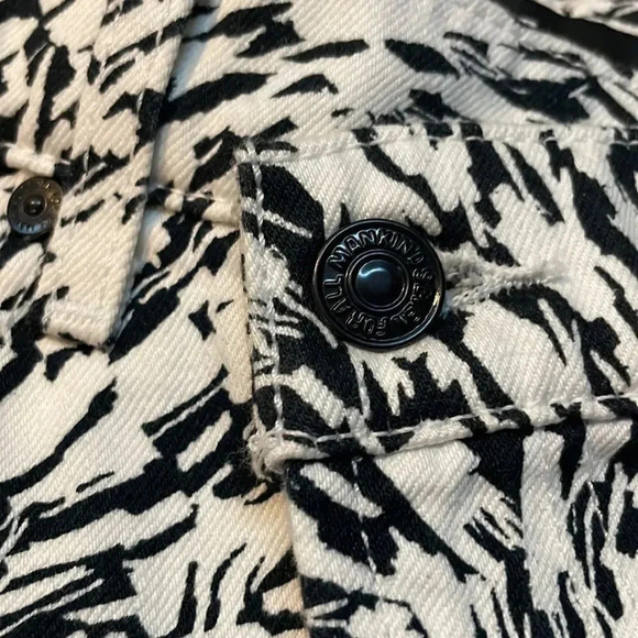 7 For All Mankind Abstract Mini Jean Skirt Size 28 NWT Black/White - Picture 4 of 8